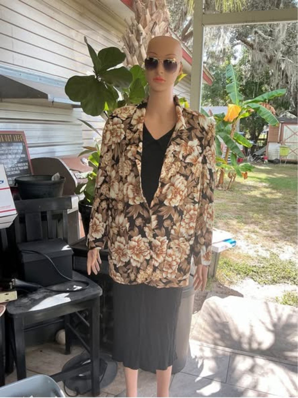 Floral Blazer Jacket - Brown Floral Print